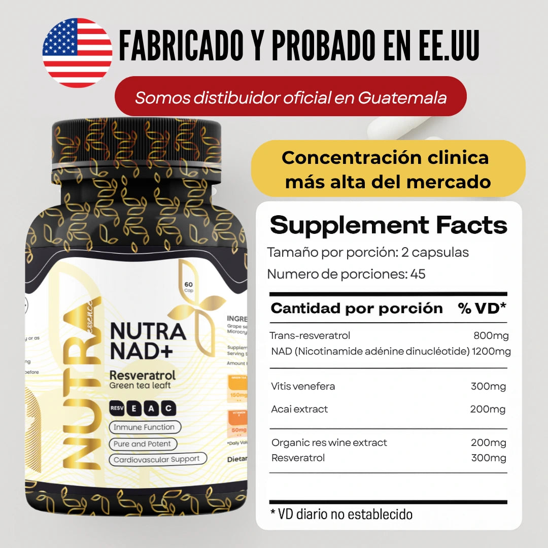 NUTRA™ NAD + Resveratrol - Suplemento antienvejecimiento
